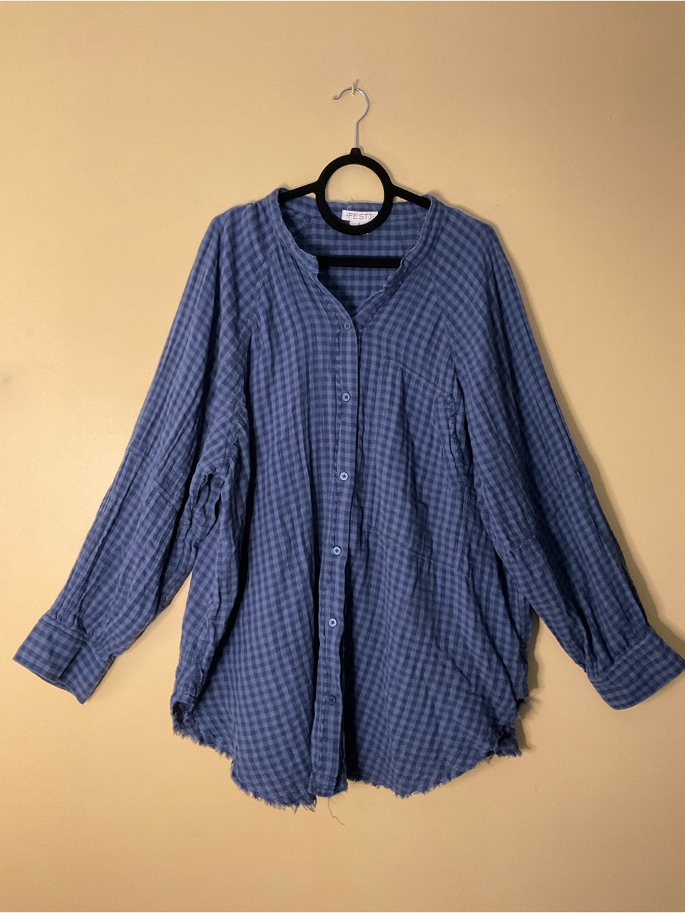 FESTI Blue Check Button-Down Women's Top
